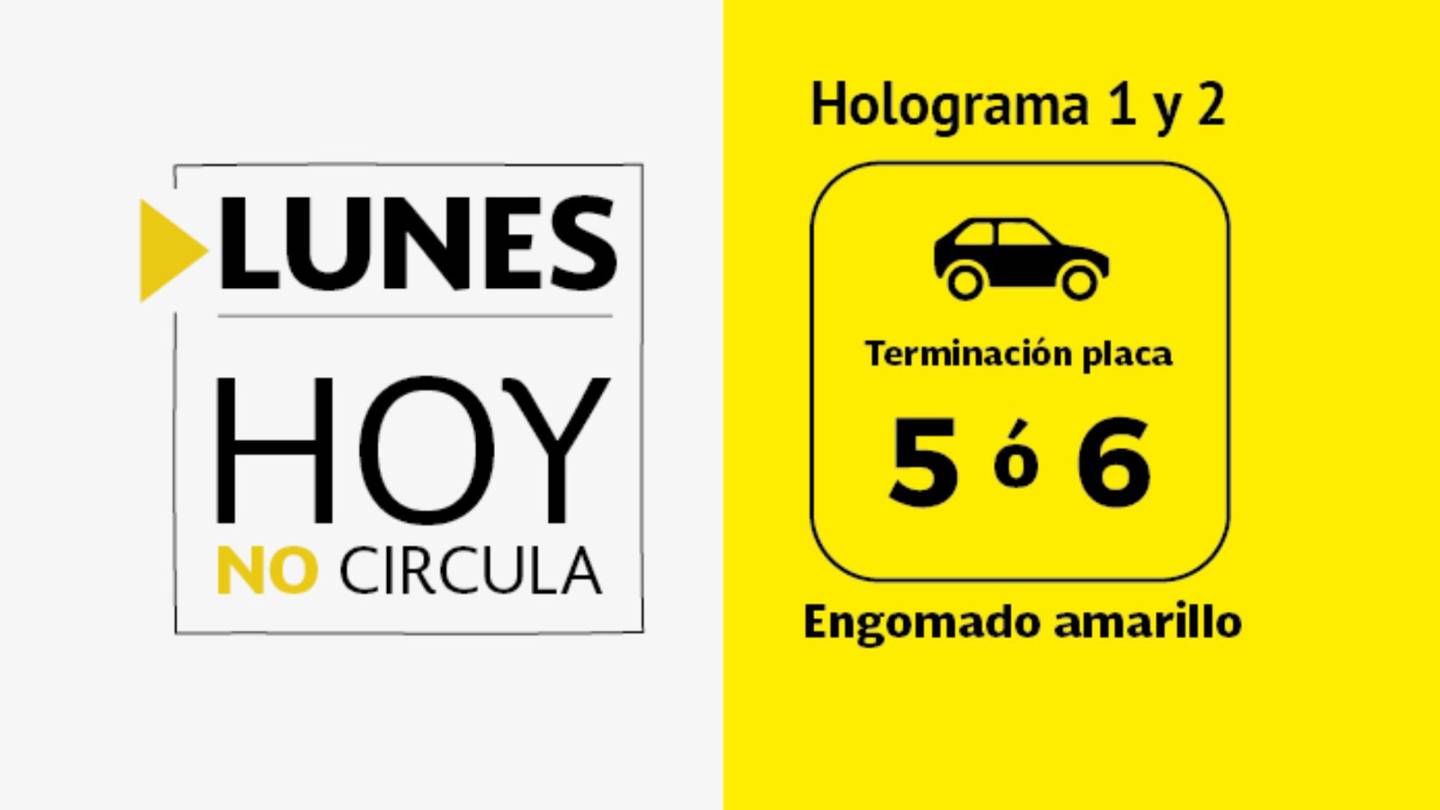 Este lunes 24 de junio no circulan en CDMX y Edomex los autos con terminación de placa 5 ó 6 y engomado amarillo.