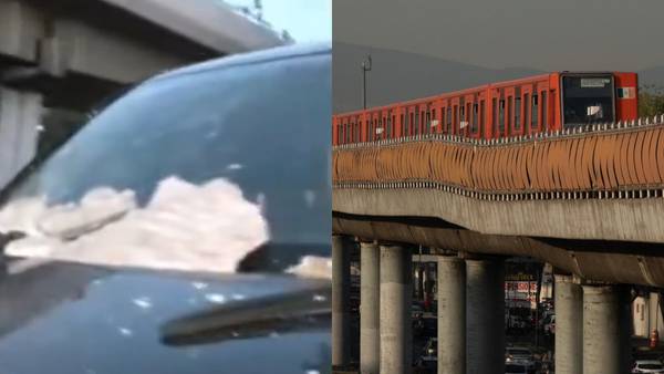 VIDEO: Caen pedazos de concreto de estructura del Metro sobre automóvil en CDMX   